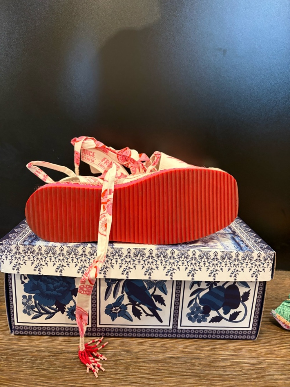 Farm Rio Pink Fruit Juice Espadrille Sandals with Tie Straps - Picture 2 of 3